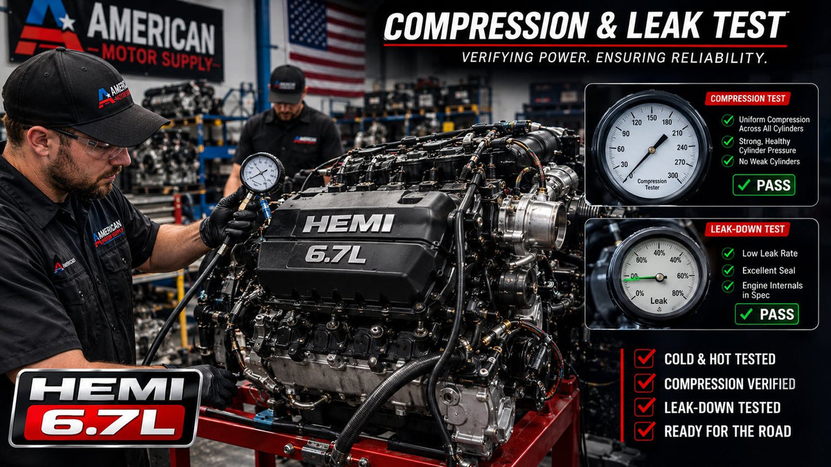 Technician performing a compression test on an engine, with compression and leak-down gauges both reading pass